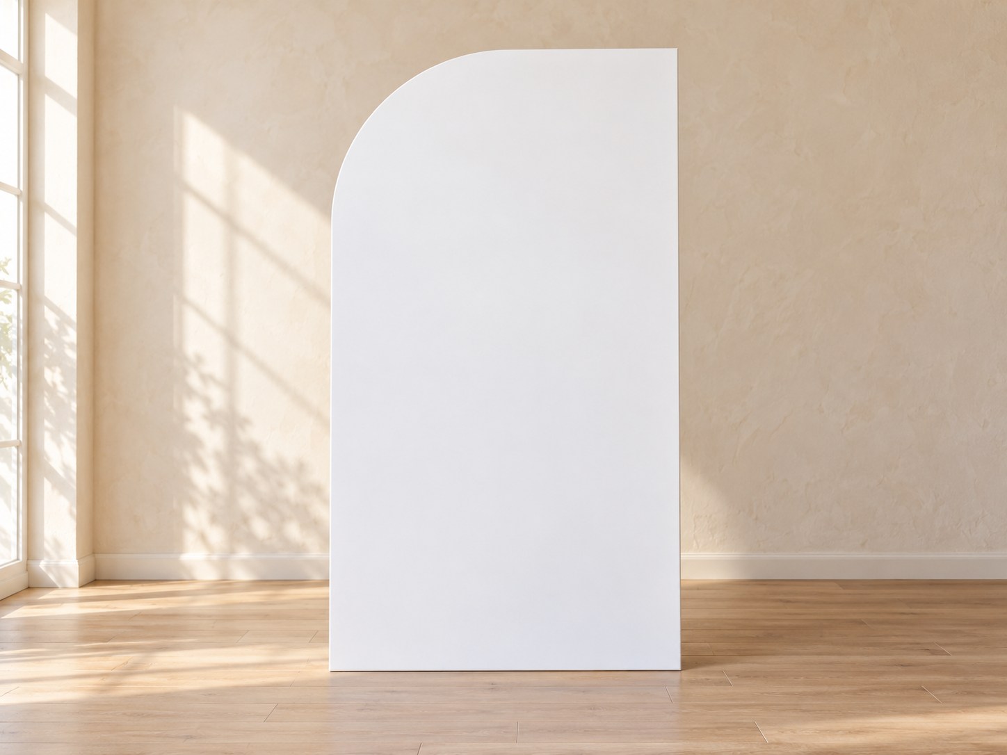 White blank backdrop with a rounded top-left corner and square top-right corner